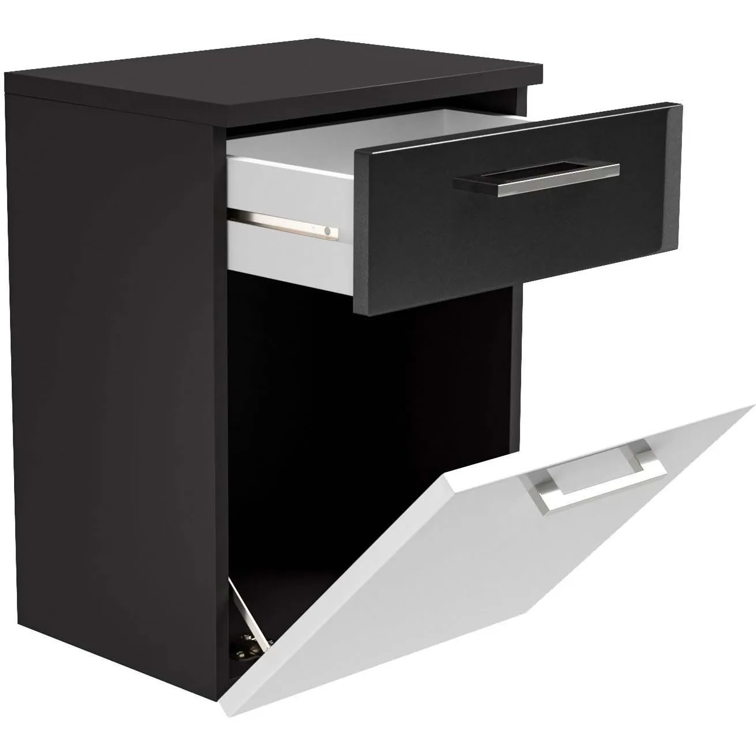 Posseik Bad-Hängeschrank Rima, anthrazit, 40 cm breit, mit Schublade und Tür geöffnet.