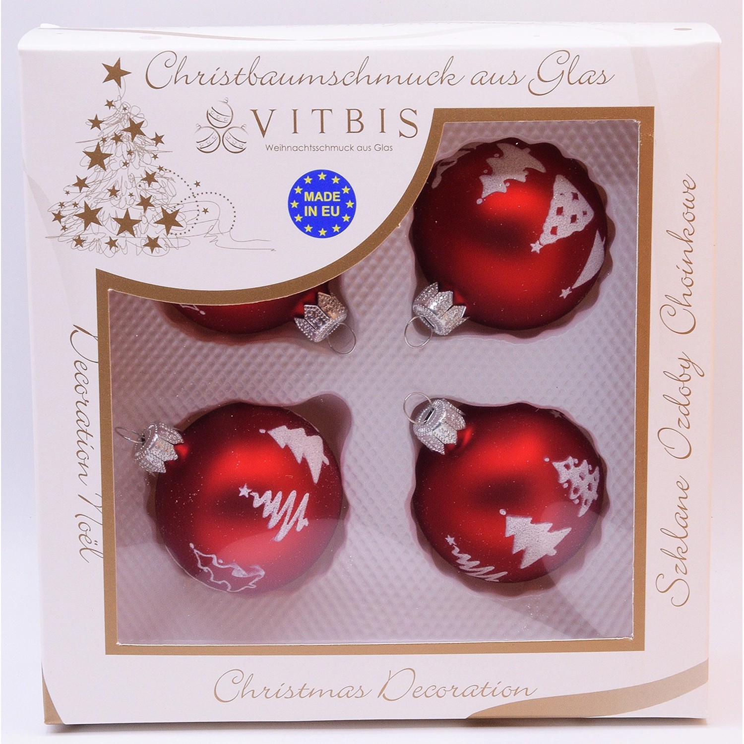 Vitbis Glas-Weihnachtskugeln 4-teilig Dekor Rot-Matt Ø 6 cm günstig online kaufen