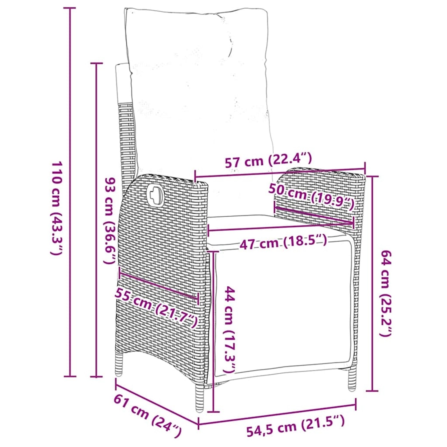 vidaXL Garten Essgruppe 5-Tlg Braun Poly Rattan, Maße des Stuhls