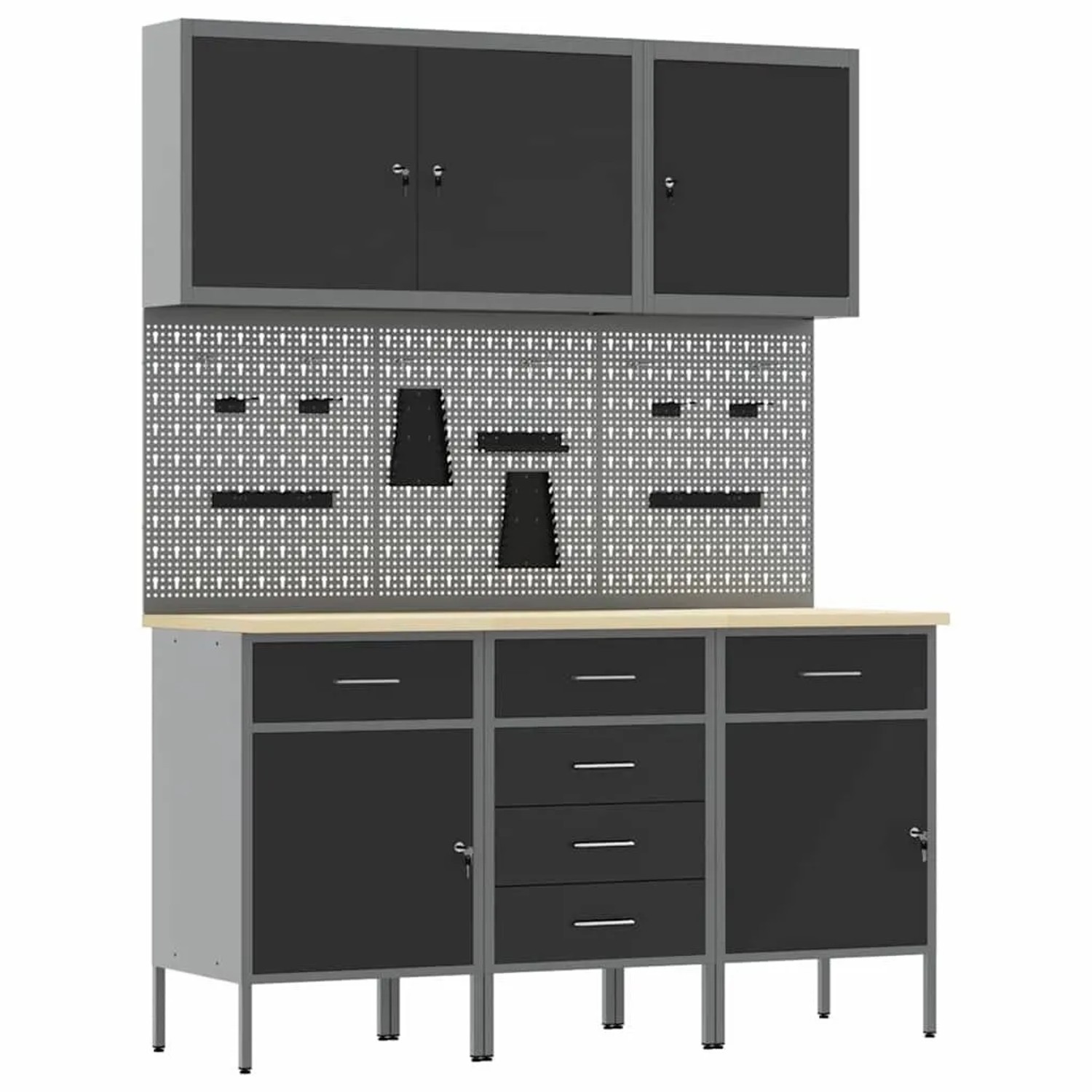 vidaXL Werkbank mit Schubladen 8-Tlg Schwarz Ingenieure Holz und Stahl 3321440