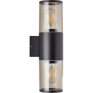 Anthrazitfarbene, 2-flammige Brilliant Außenwandleuchte Sergioro mit grauen Gläsern.