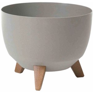 Grauer Siena Garden Pflanztopf Oslo, Ø 29 cm, mit Holzfüßen.