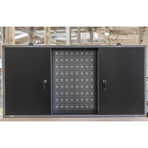 Ondis24 Werkstattschrank Kurt, 120 cm breit, mit Lochwand und abschließbaren Türen für Werkstatteinrichtung.
