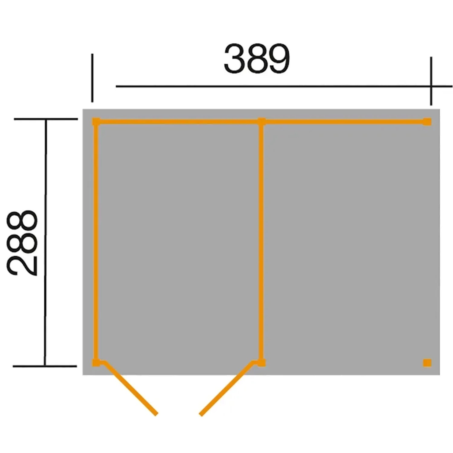 Grundriss Weka Lagerhaus 389x288 cm mit Anbaudach, Holz-Gartenhaus.