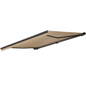 MCW Kassettenmarkise 5x3m, creme-anthrazit, mit Volant. Vollkassettenmarkise für Terrasse und Balkon.