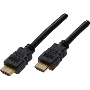 Schwarzes HDMI-Kabel (0,7 m) mit vergoldeten Kontakten für Audio- und Videoübertragung.