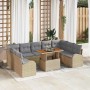 Beiges 10-teiliges Garten-Sofa-Set mit Stauraum aus Polyrattan von vidaXL.
