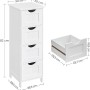 Songmics Badezimmerschrank Sofie, weiß, mit 4 Schubladen und Maßangaben.