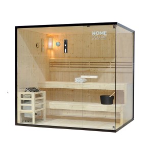 Home Deluxe Shadow XL Sauna für 5 Personen, Fichtenholz, Glasfront, mit Ofen und Zubehör.