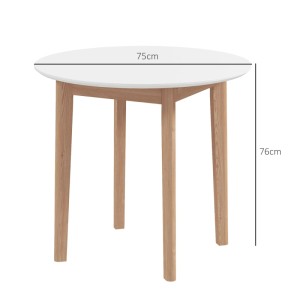 HOMCOM Esstisch rund, weiß, mit Holzbeinen im Landhaus-Stil. Ideal für 2 Personen, Ø75x76 cm.