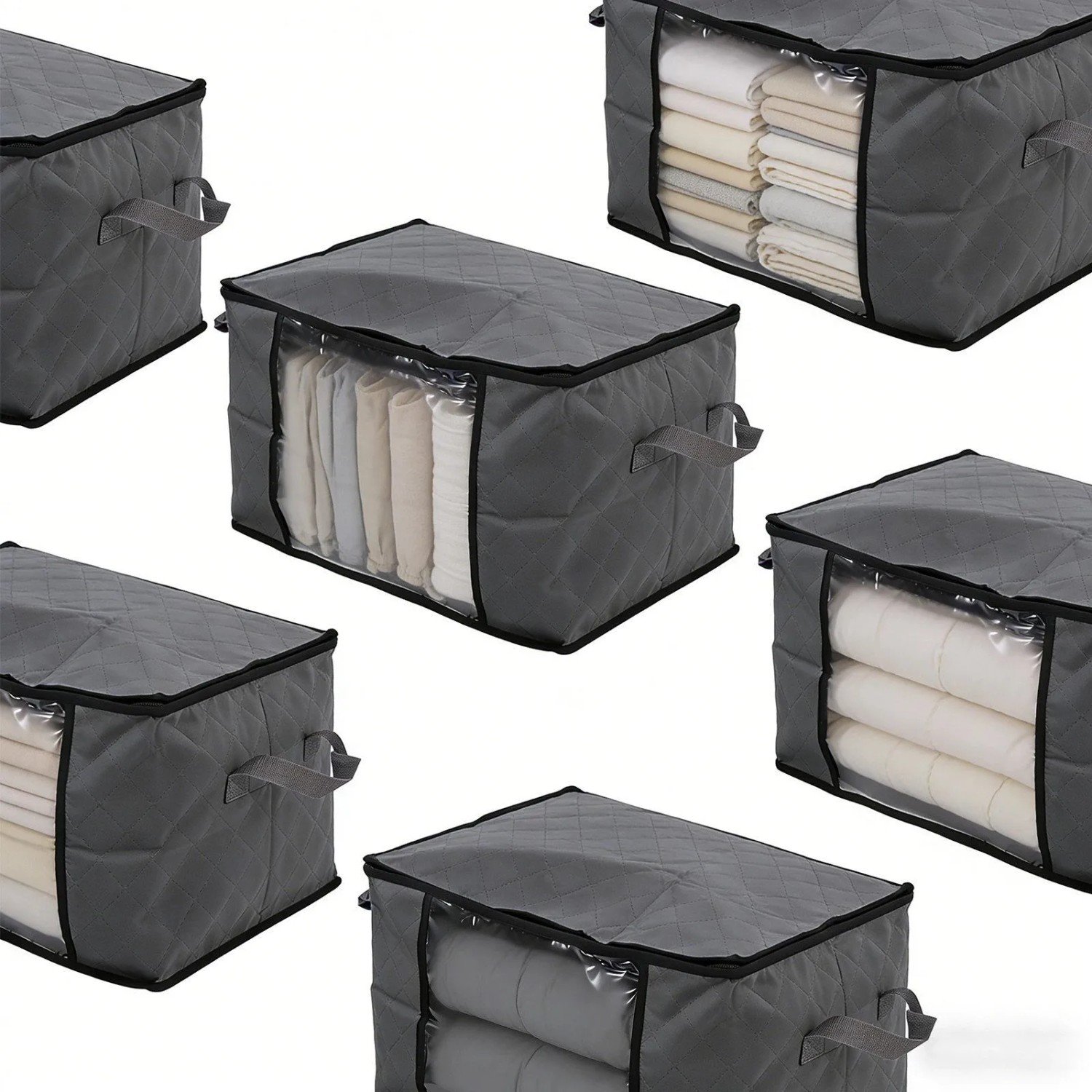 Sekey Aufbewahrungstasche Faltbar Aufbewahrungsbox mit Deckel für Bettdecken 6-tlg Kleiderschrank Organizer Reißverschluss Griffe Kleidung Bettwäsche