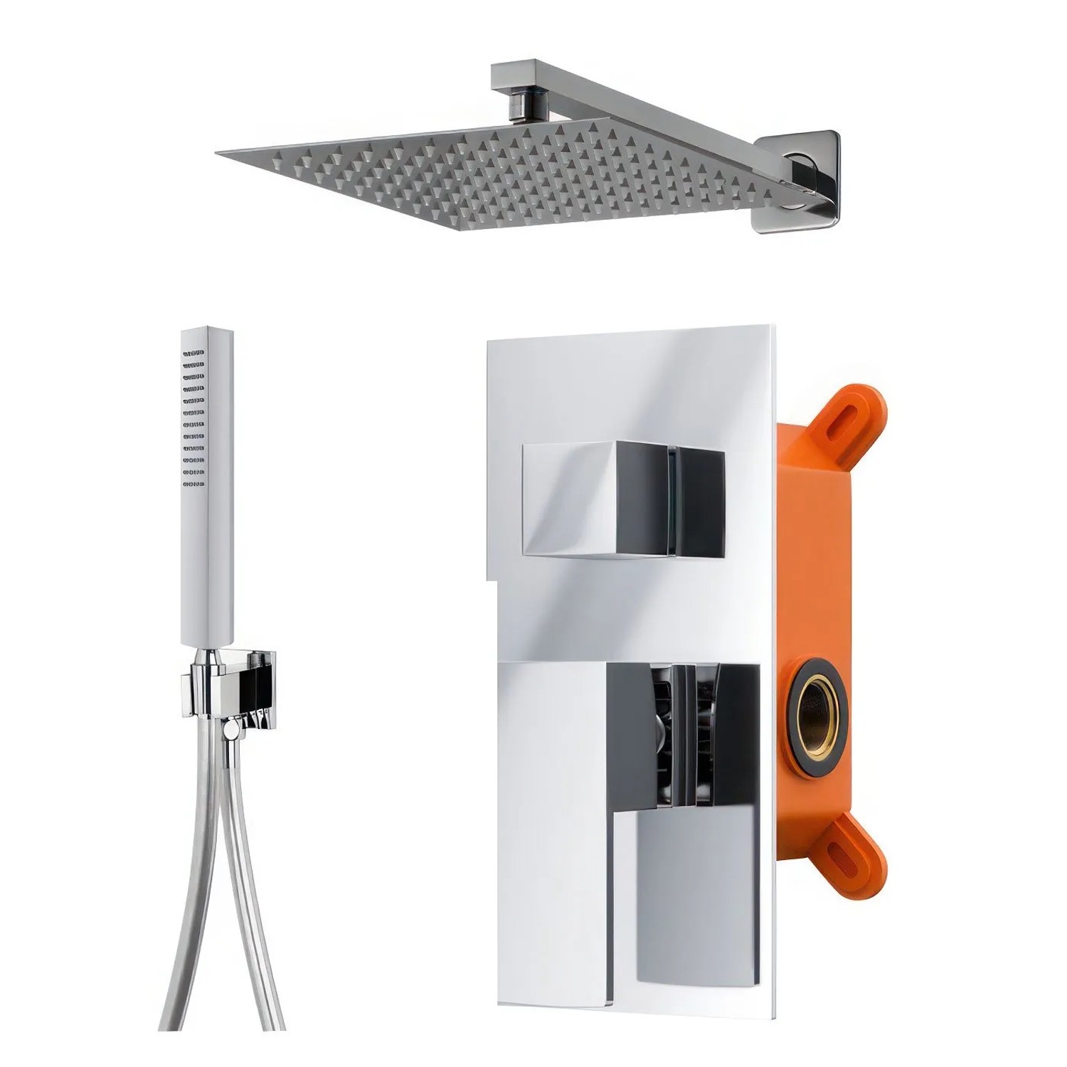 KOLMAN Komplettes Duschsystem Unterputz Armatur Wasserhahn mit Kopfbrause in Chrom