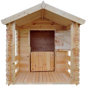 Timbela Kinderspielhaus M501A aus Holz mit Boden und Holzfenster mit Plexiglas.