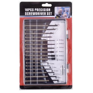 Blanko Feinmechaniker Schraubendreher Set, 16-teilig, in Kunststoffbox. Werkzeugset für Uhren und Elektronik.