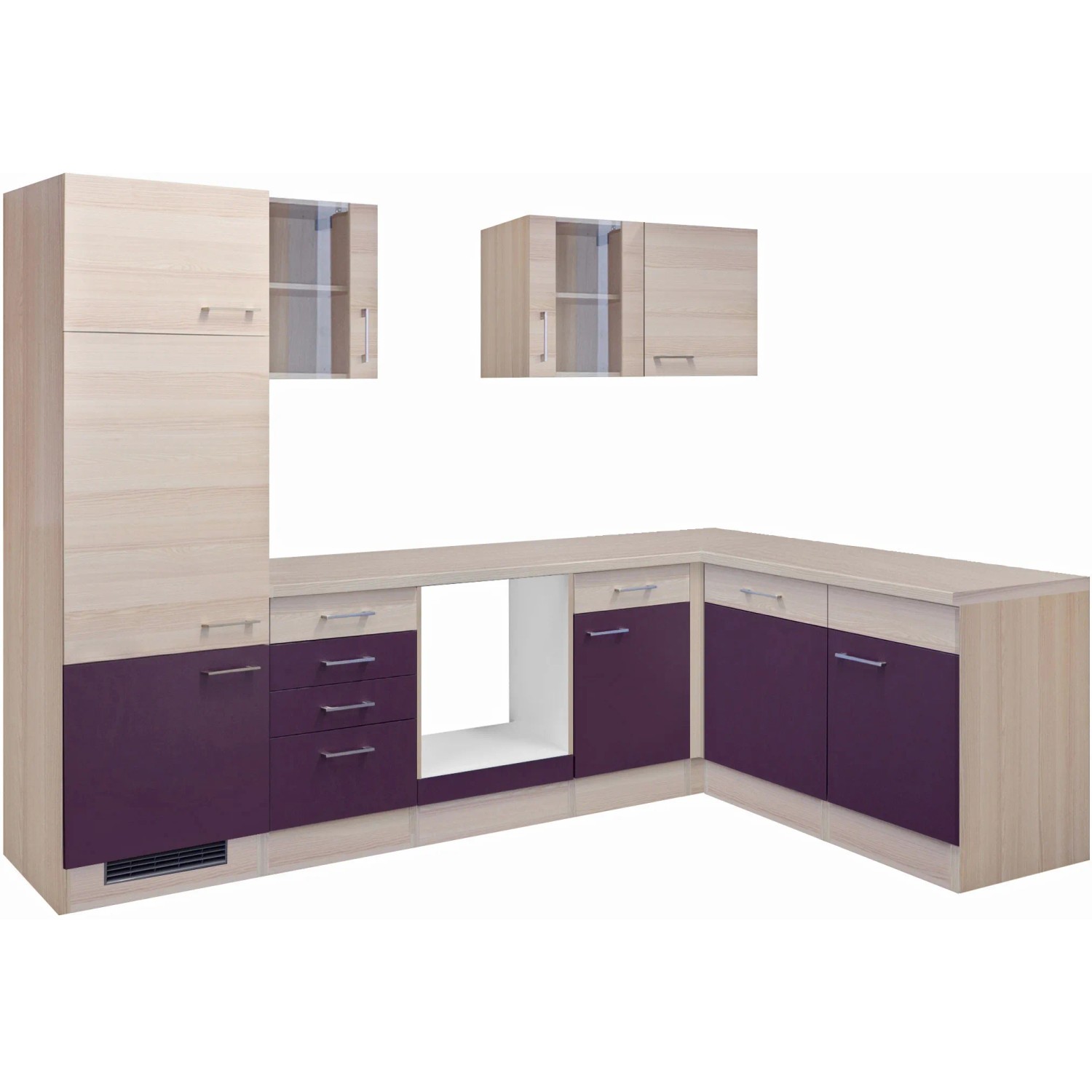 Flex-Well Exclusiv Winkelküche Focus 280 cm ohne E-Geräte Akazie-Aubergine