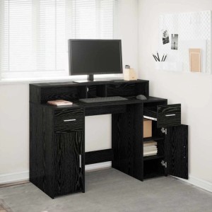 vidaXL Schreibtisch in Schwarz Eiche mit Stauraum, Schubladen und LED-Beleuchtung.