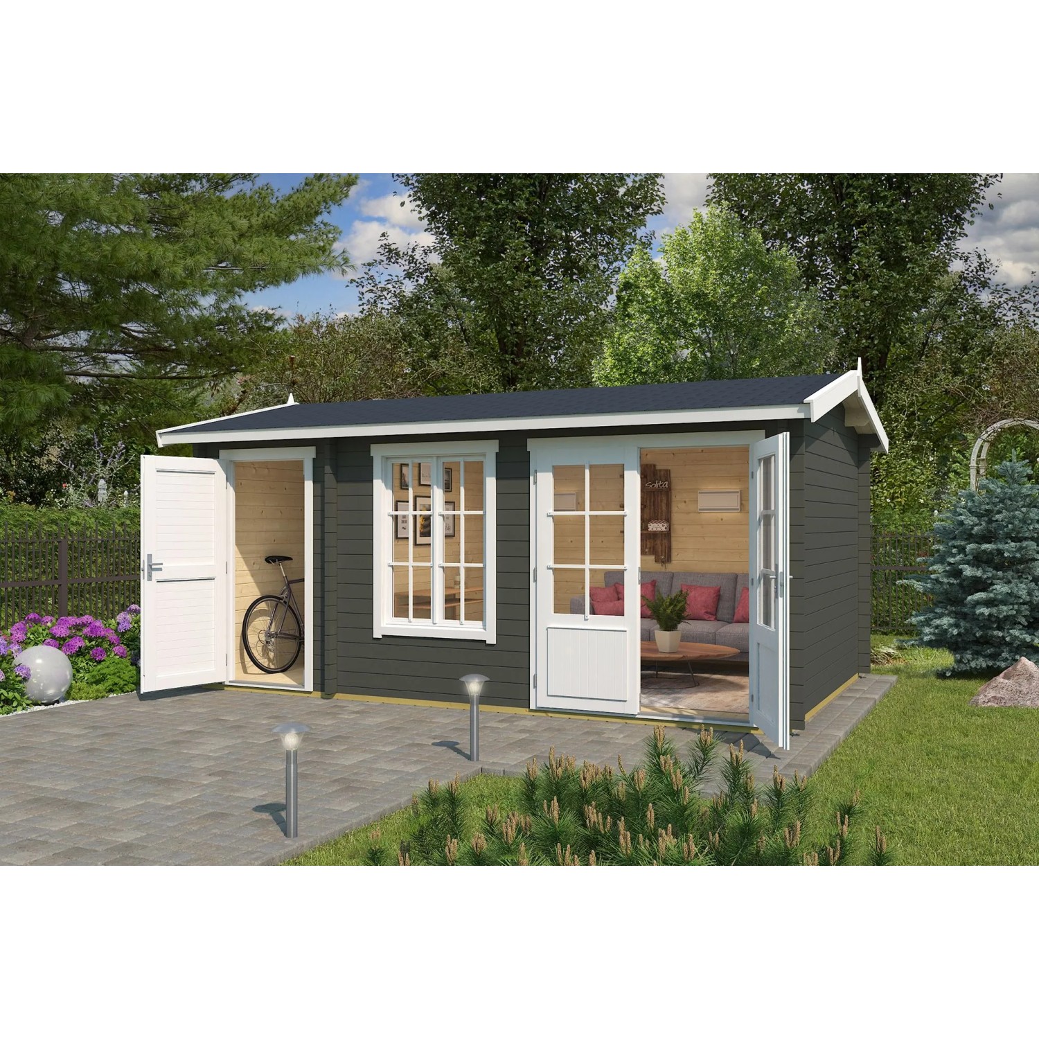 Lasita Gartenhaus Wrexham 2 Grau-Grün 485 cm x 300 cm