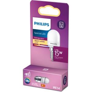 Philips LED-Lampe E14, 1,7W, warmweiß, 150lm, EEK F. Kompakte LED-Leuchte für Kühlschrank und Wohnbereich.