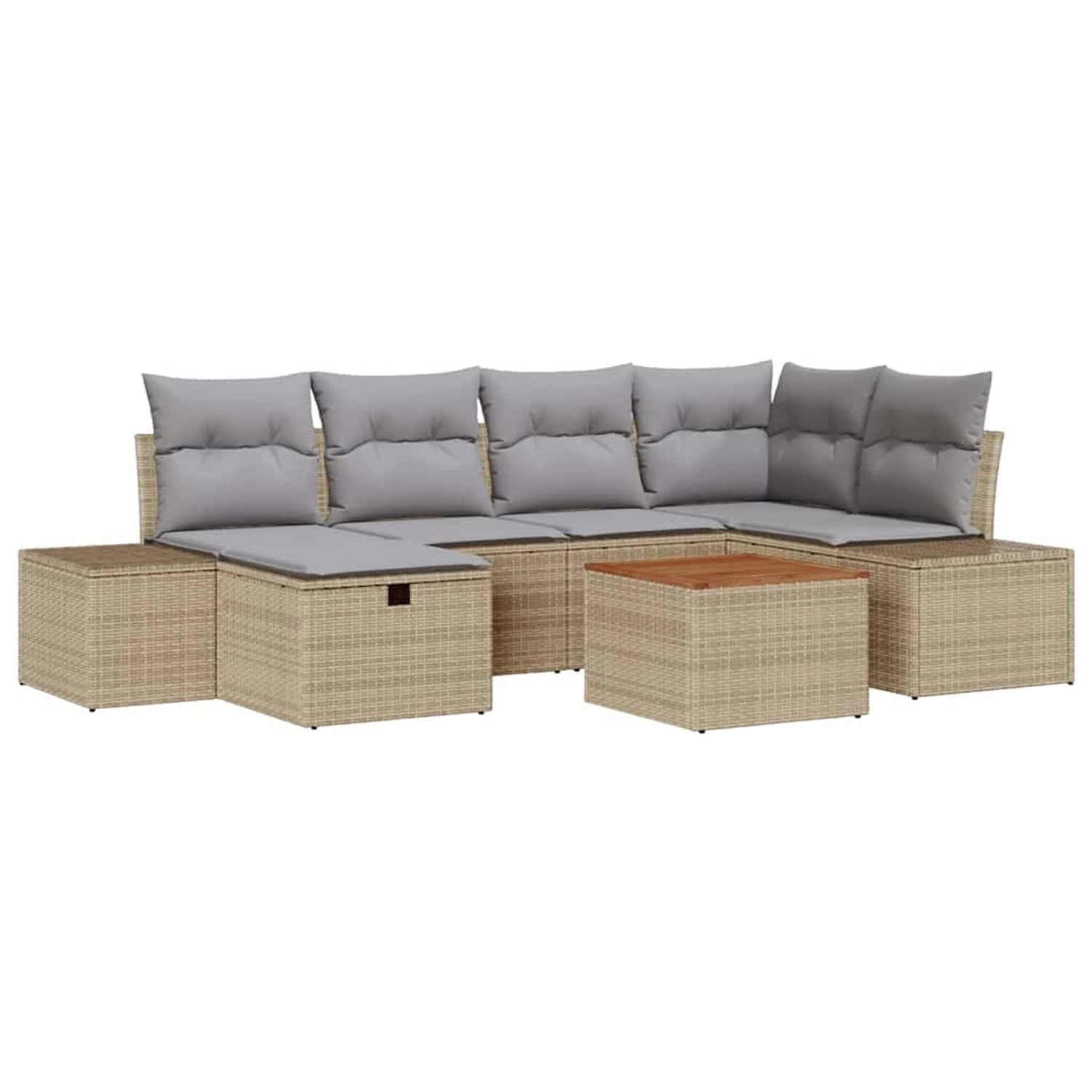 vidaXL Garten-Sofa-Set mit Kissen mit Speicher 7-Tlg Beige Poly Rattan 3359 günstig online kaufen