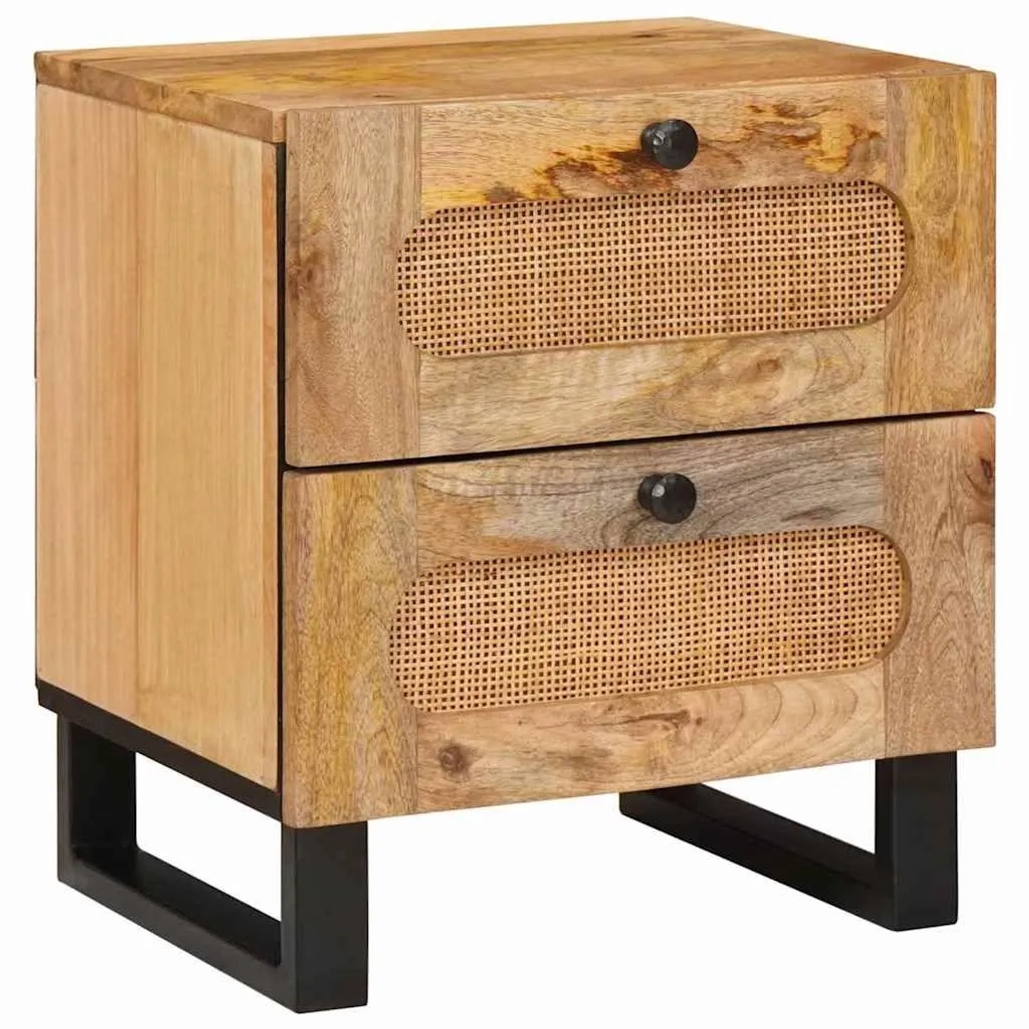 Nachttisch aus Mangoholz mit 2 Schubladen, Naturfarben, vidaXL.