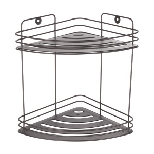 MSV Eckregal Kery, Mattschwarz, Stahl, 2-stöckig, zur Wandmontage im Badezimmer.