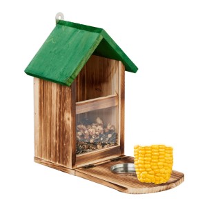 Relaxdays Eichhörnchen Futterhaus Tannenholz Natur Grün Mit Maiskolbenhalter 28 x 17 x 28,5 cm 0,6 kg