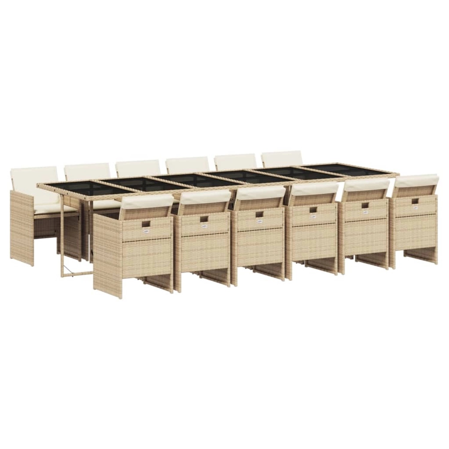 vidaXL 13-Tlg Garten-Essgruppe mit Kissen Beige Poly Rattan 3210586