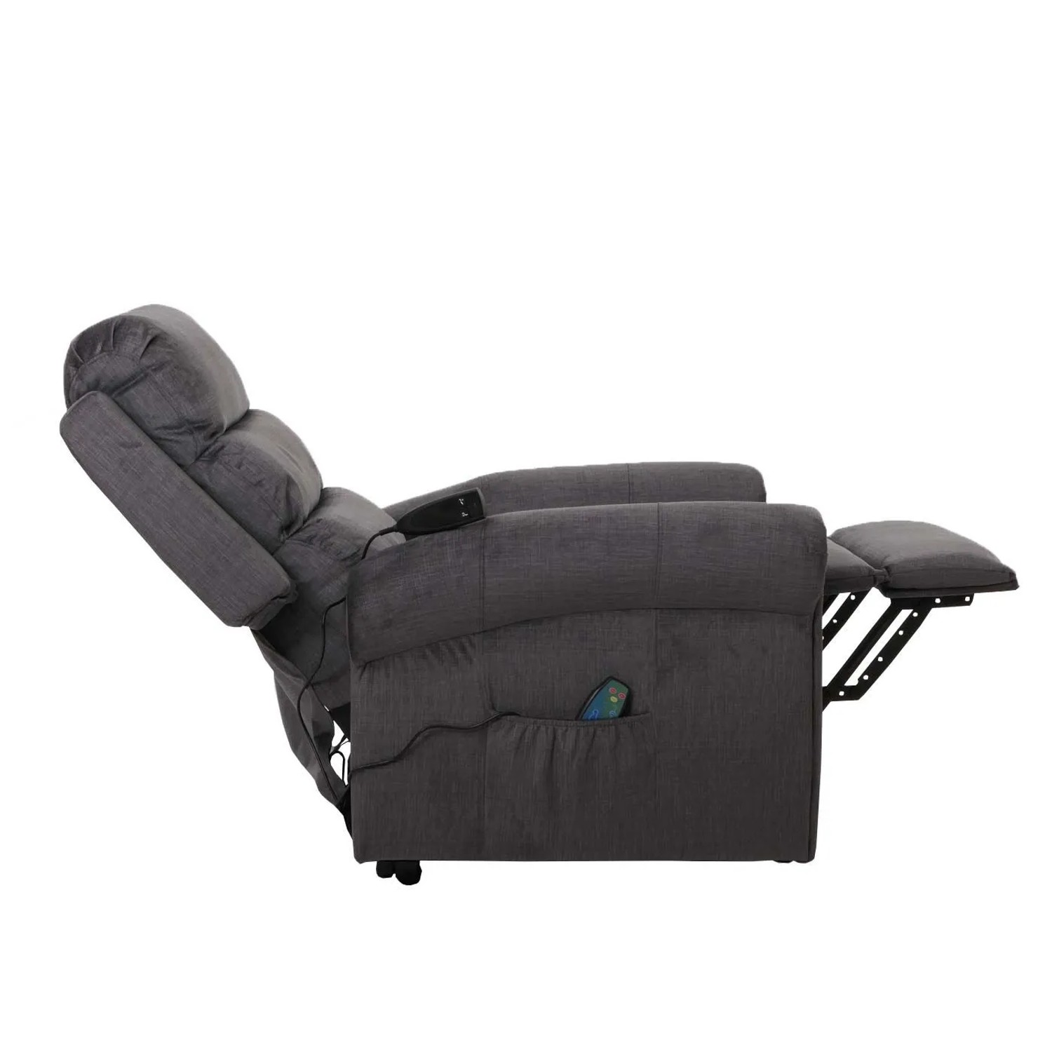 Berlinlodge Massage-Fernsehsessel HxBxT 138x86x168 cm Sitzhöhe 49 cm Liegefunktion Aufstehhilfe Heizfunktion Stoff  Chenille Dunkelgrau Massagesessel_4