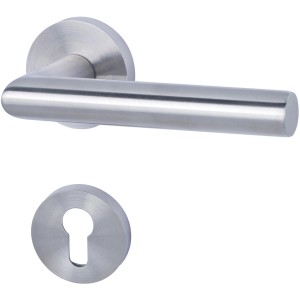 Rosetten-Garnitur Moskau II-R, Zimmertürbeschlag aus satiniertem Edelstahl für Profilzylinder.