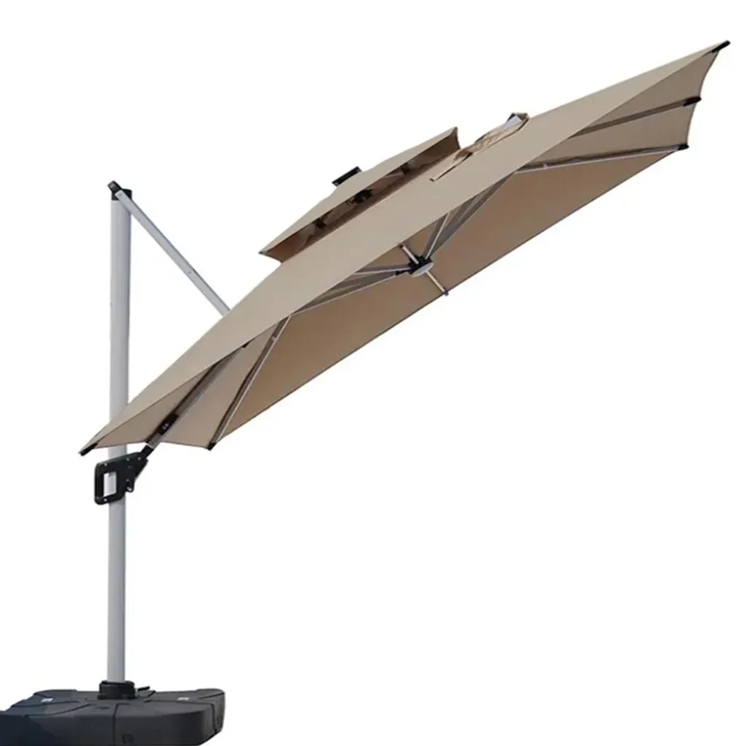 360Home Sonnenschirm Khaki 300 Cm Mit LED Lichtstreifen Fuer Garten Und Terrasse SWZYS65493M