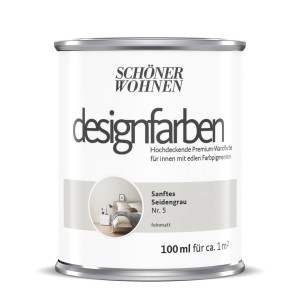 Schöner Wohnen Designfarbe Sanftes Seidengrau, 100ml Dose, für bunte Wandfarben.