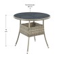 Runder, grauer Polyrattan Gartentisch Yoro (Ø 80cm) mit Glasplatte für den Garten.