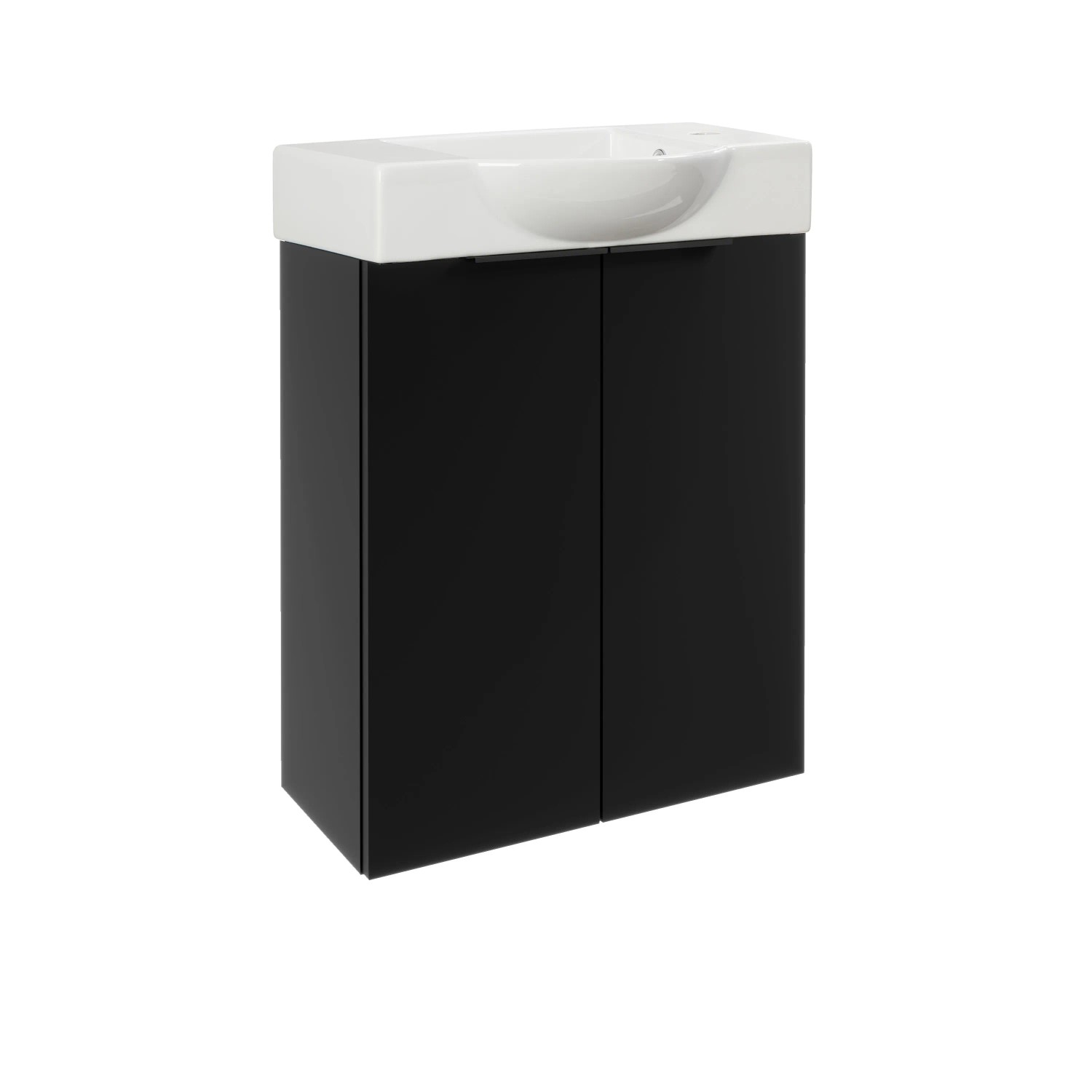 Fackelmann Mini-Waschtischunterschrank, 52x60x24cm, Schwarz Matt, mit Waschbecken