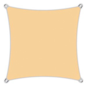 Quadratisches, sandfarbenes Sonnensegel 4x4m aus PES mit UV-Schutz und Edelstahlösen.