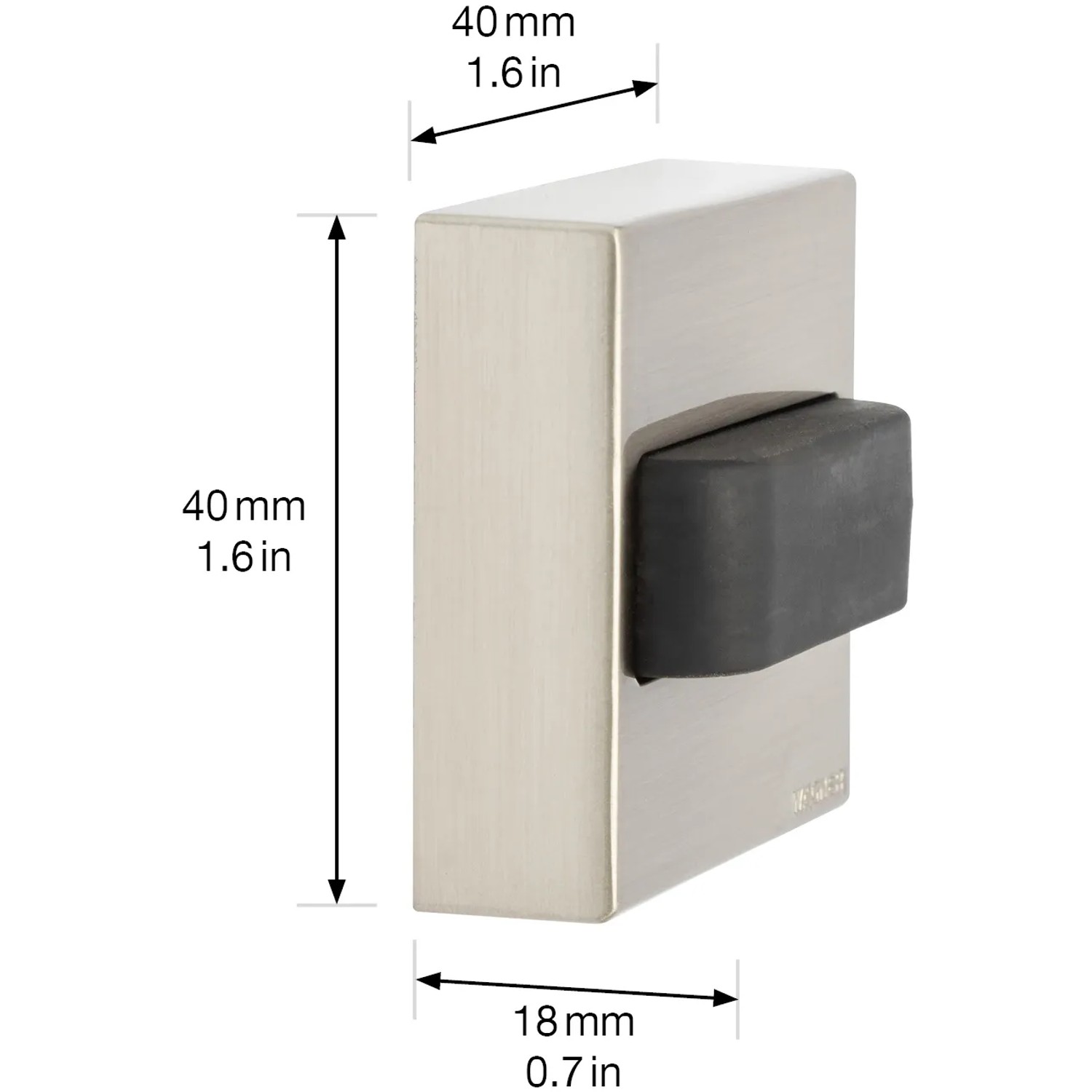 Wagner Wandtürstopper EH51617 in Edelstahloptik mit Soft-Anschlag und Maßangaben.