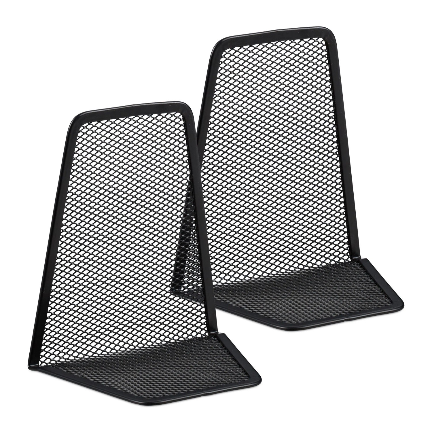 Relaxdays Buchstützen 2er Set Metall Schwarz 14,5 cm x 12,5 cm x 9 cm 0,06 kg