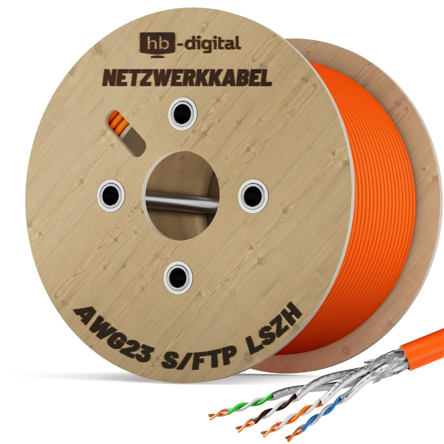 hb-digital CAT 7 Kabel Netzwerkkabel max. 1000 MHz S/FTP AWG23 LSZH 500m orange