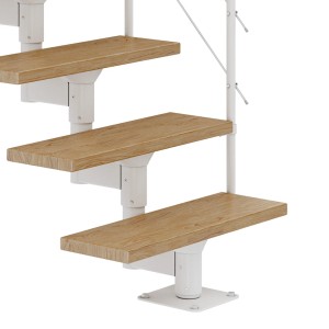 Dolle Mittelholmtreppe Boston mit Eiche Stufen und weißem Metallgestell.