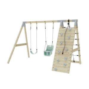 PolarPlay Klettergerüst Kuckuck mintgrün mit Schaukeln und Kletterwand.