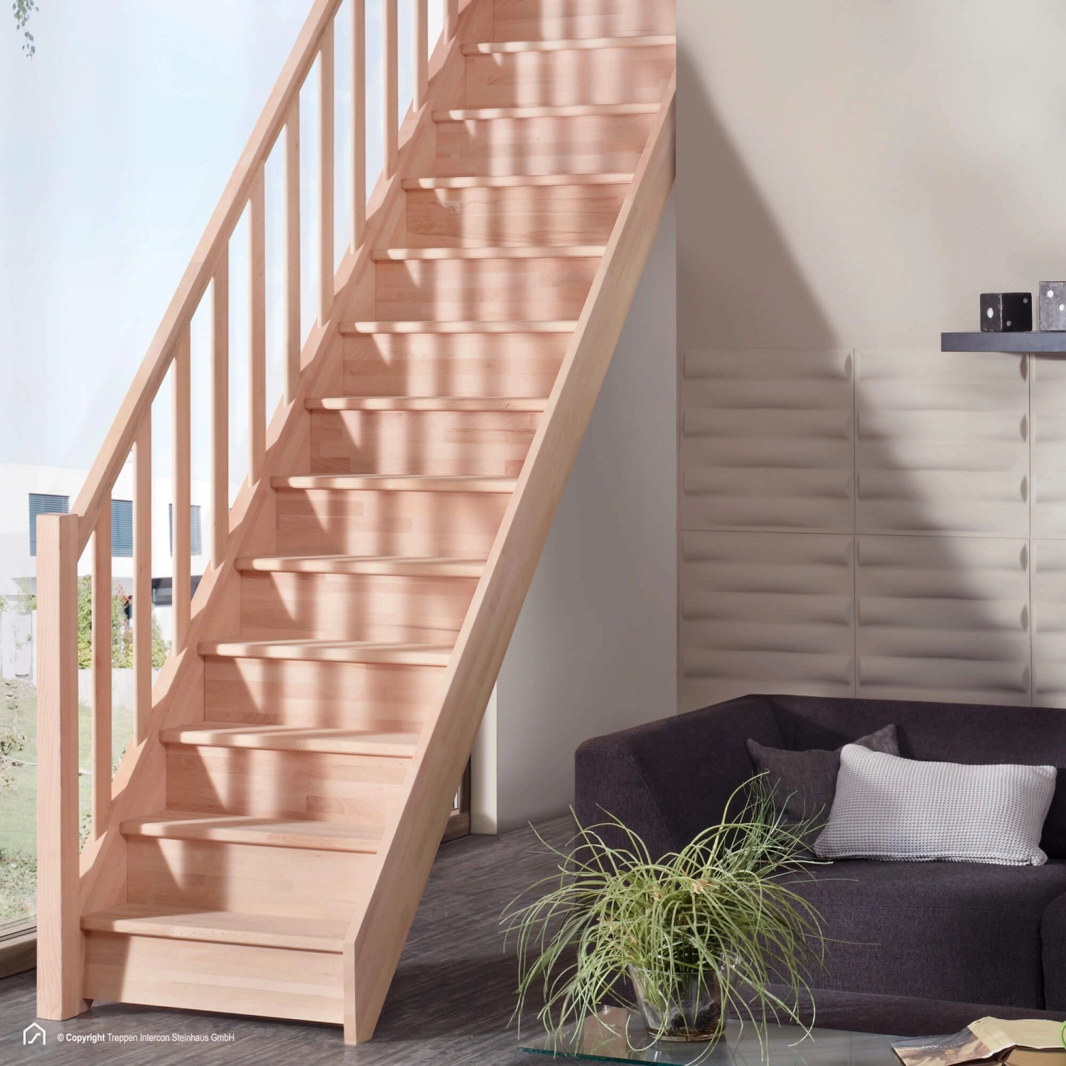 Treppen Intercon Holztreppe Casablanca Raumspartreppe Buche Massiv Naturbel günstig online kaufen