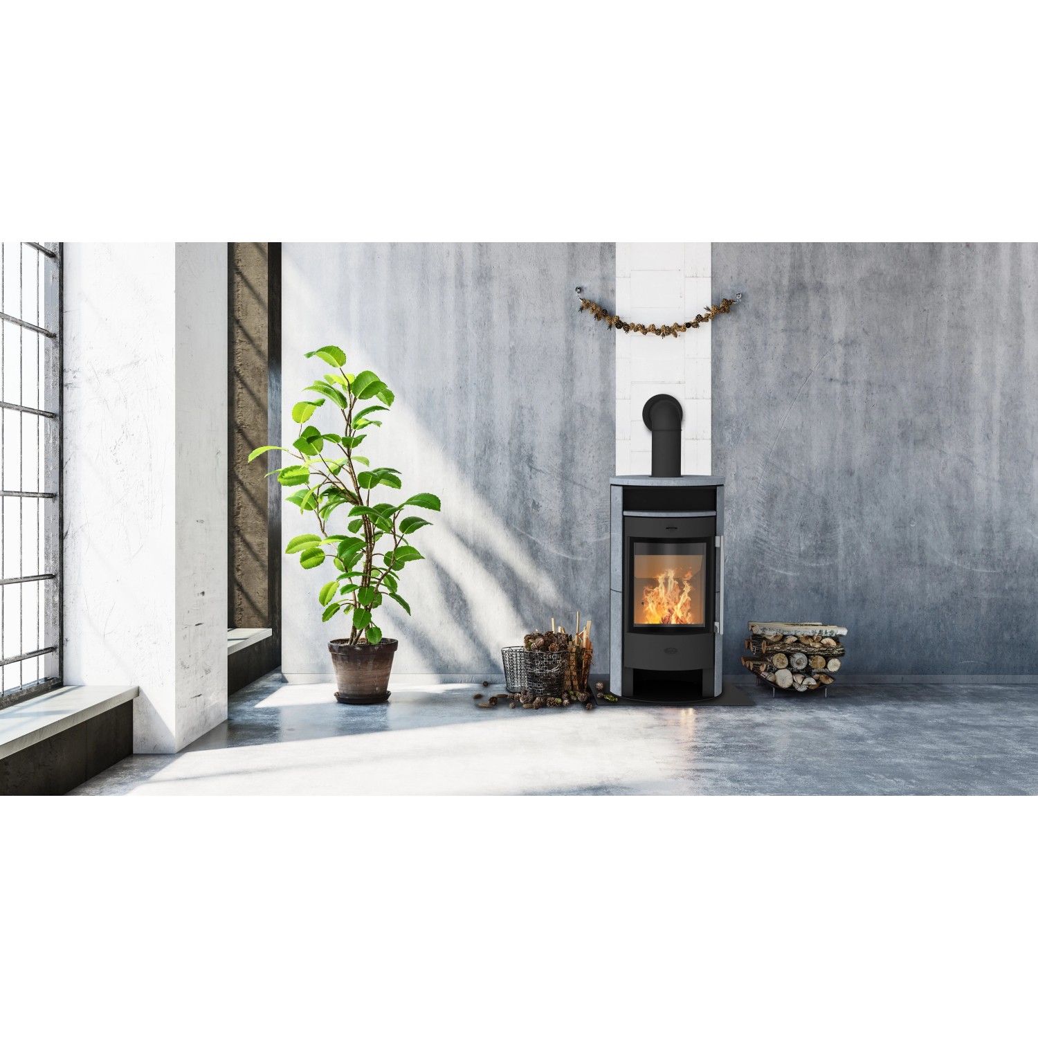 Fireplace Durago Kaminofen, 6 kW, Speckstein, Schwarz. Zeitbrandofen für gemütliche Wärme.