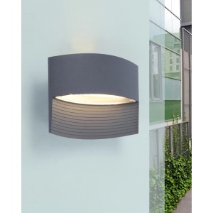 Anthrazitfarbene Lutec LED-Außenwandleuchte Lotus mit Up & Down Lichteffekt.