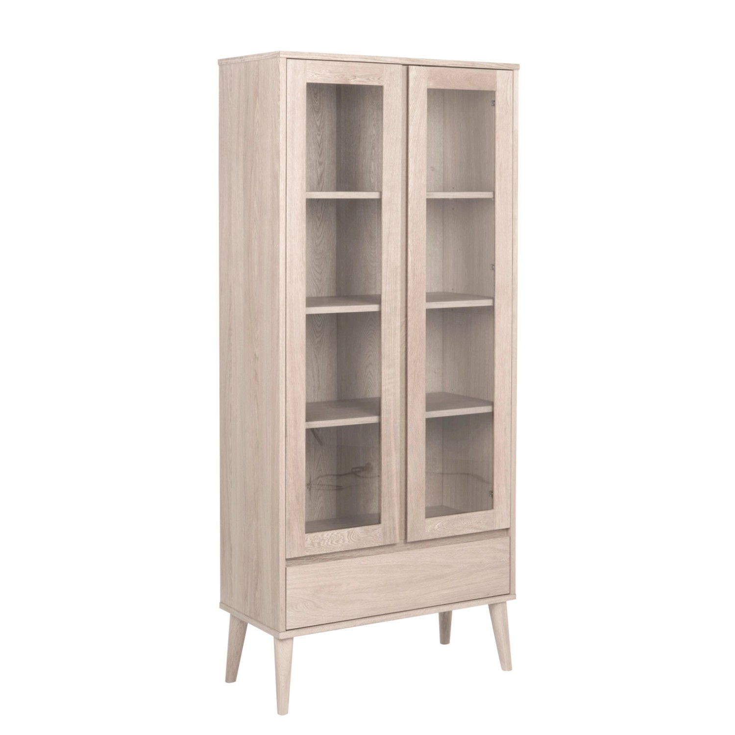 ebuy24 Naila Vitrine mit 2 Glastüren und 1 Schublade aus Eiche Furnier und günstig online kaufen