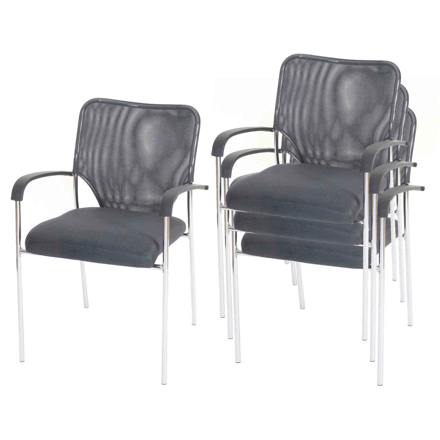 MCW 12er-Set Besucherstuhl Tulsa Stoff/Textil 4x Stuhl Sitz Grau Rückenfläche Grau