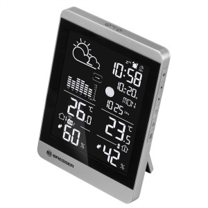 Bresser Funk-Wetterstation ClimateTemp NDV-NEO in Silber-Schwarz mit Displayanzeige.