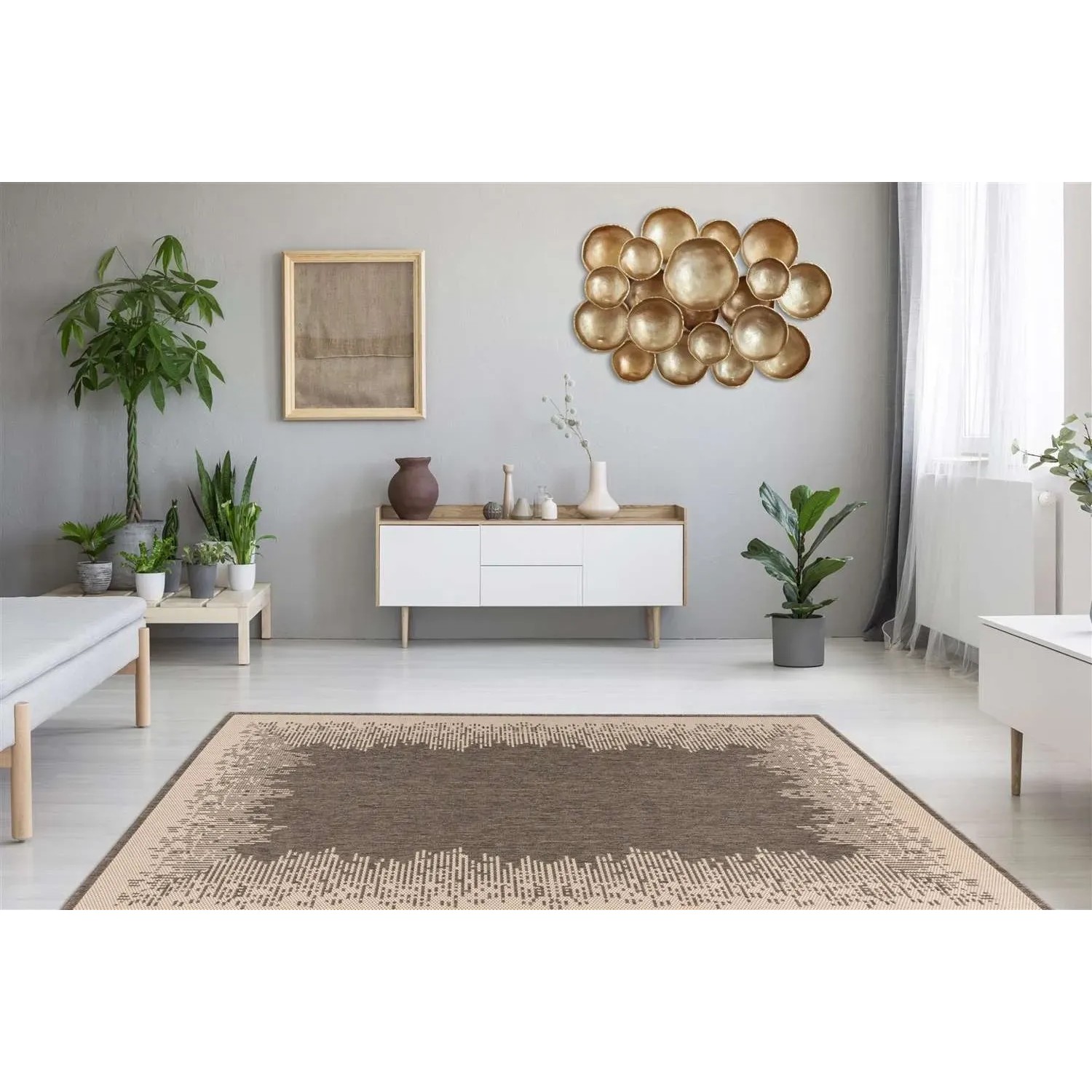 MeGusta Flachflor Teppich Paula, 120x170 cm, braun-creme, im Wohnraum.