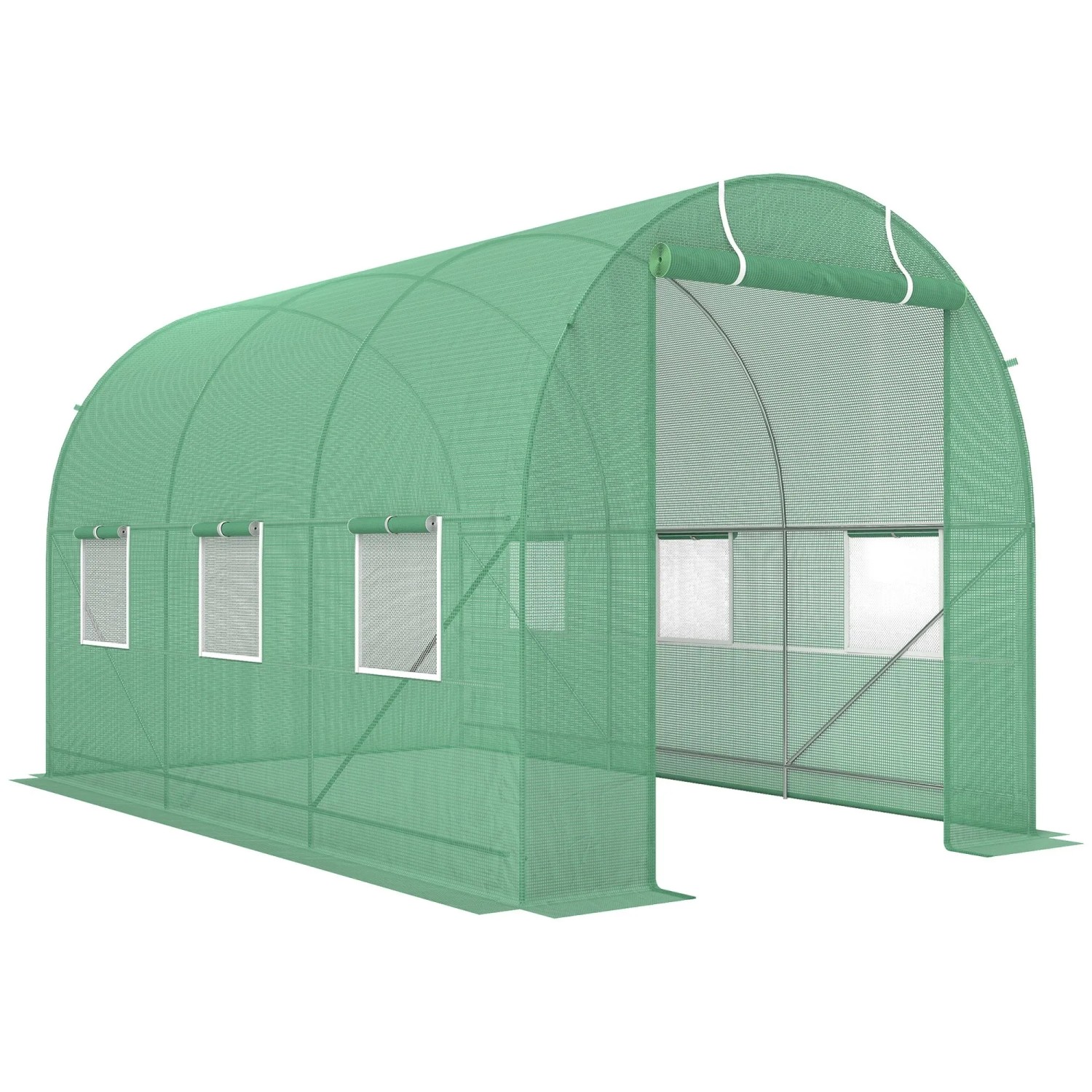 Furnicato Foliengewächshaus 350x200x200cm Grün Mit Tür 6 Fenster Verzinkter Stahl