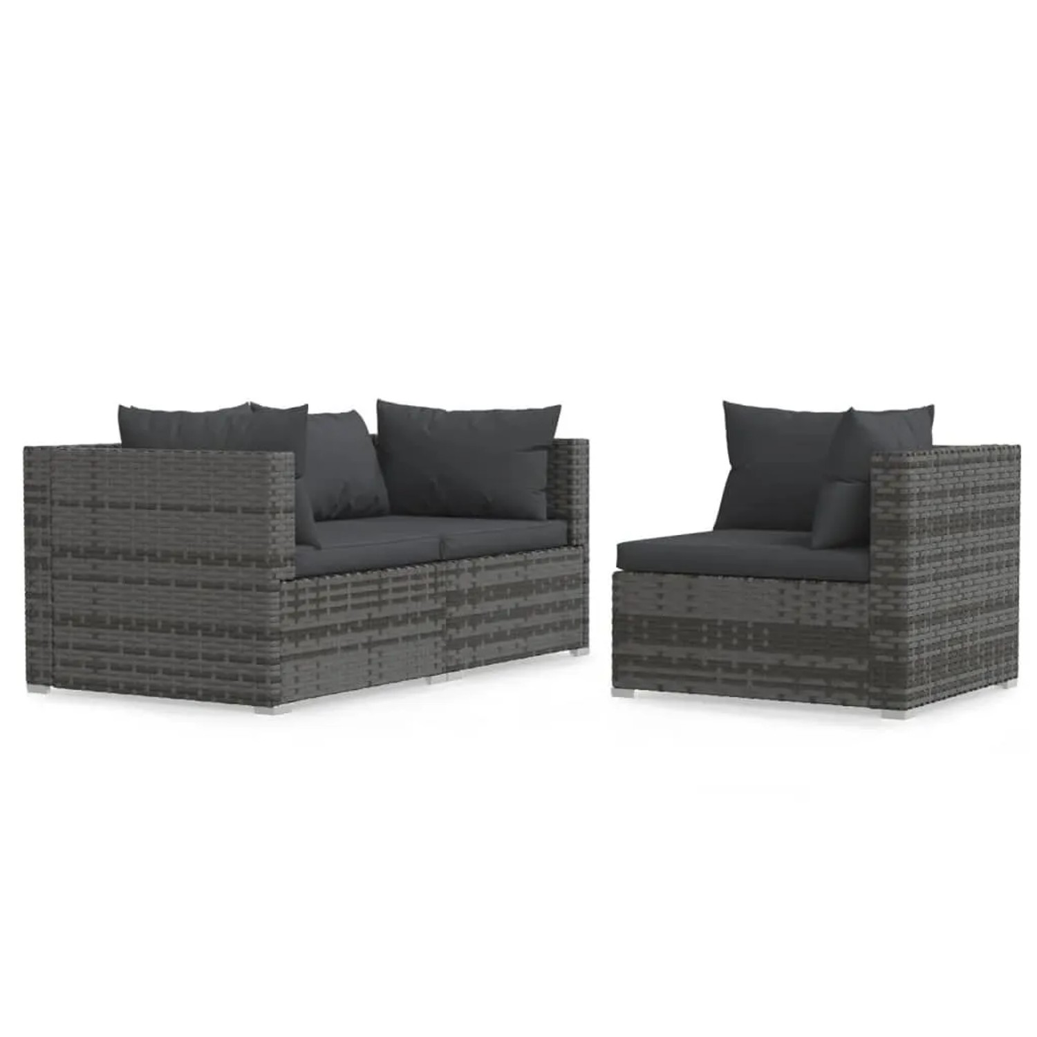 vidaXL 3-Tlg Garten-Lounge-Set mit Kissen Grau Poly Rattan 317516