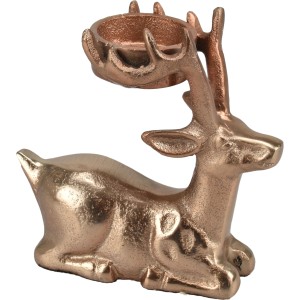 Kupferfarbener Deko-Hirsch aus Aluminium mit Teelichthalter, 13 cm hoch, für stimmungsvolle Weihnachten.