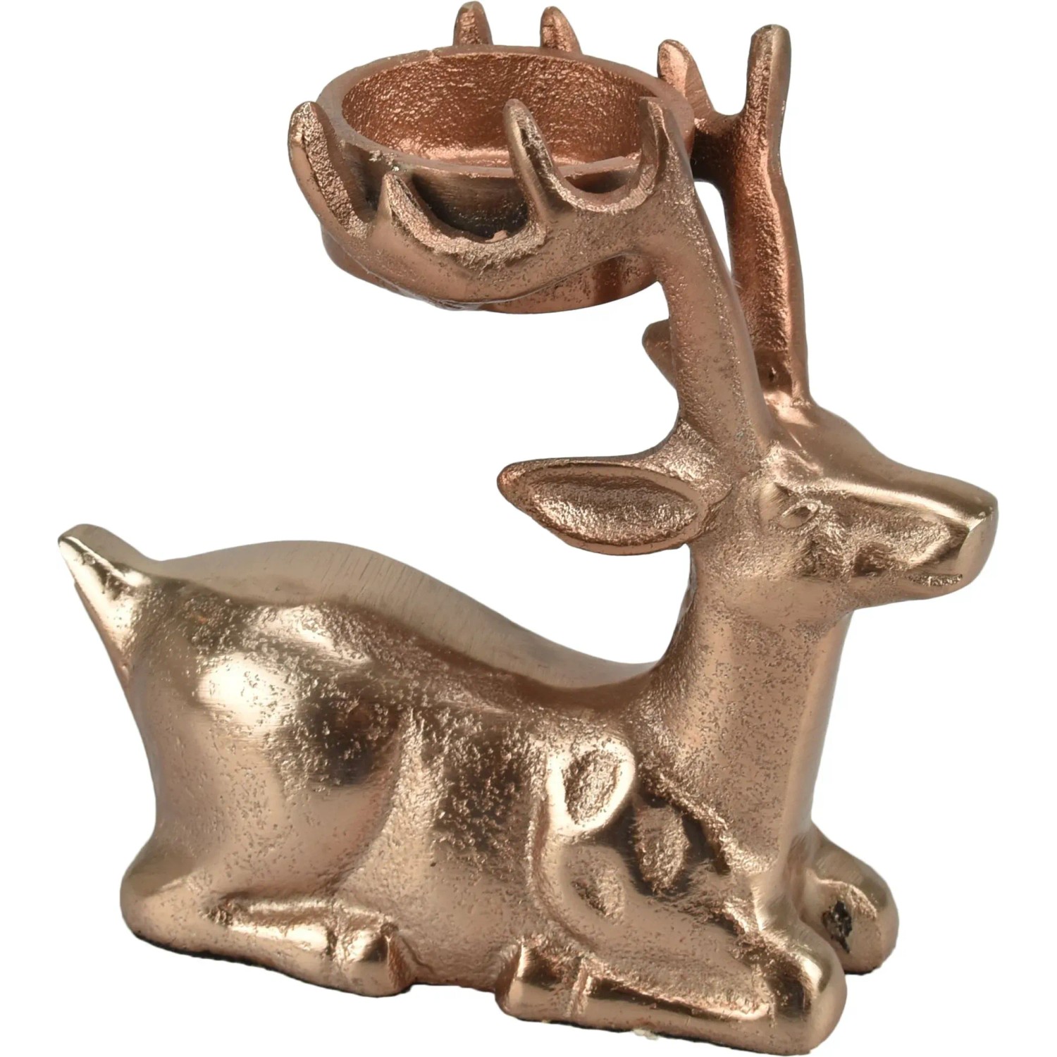 Deko-Hirsch mit Teelichthalter aus Aluminium 13 cm Kupfer